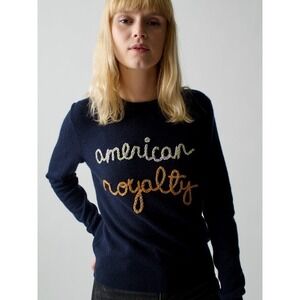 lingua franca cashmere blue sweater american royalty appliqué Size L